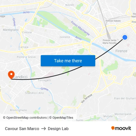 Cavour San Marco to Design Lab map