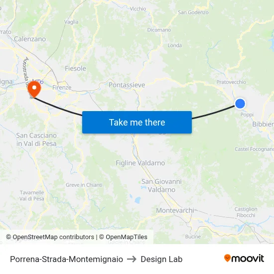 Porrena-Road-Montemignaio to Design Lab map