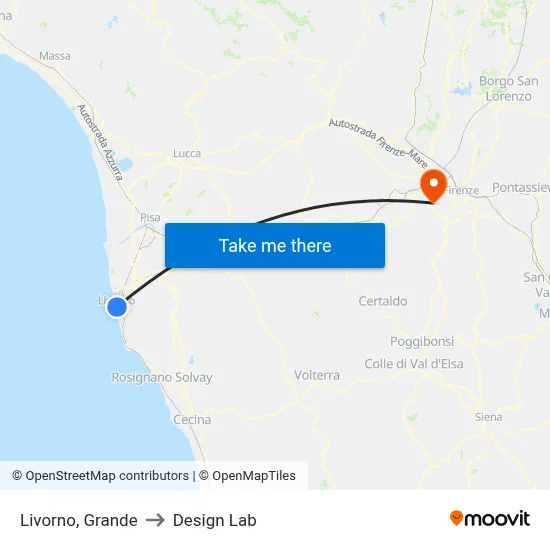 Livorno, Grande to Design Lab map