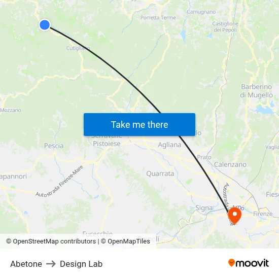 Abetone to Design Lab map