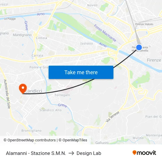 Alamanni - Santa Maria Novella Station to Design Lab map