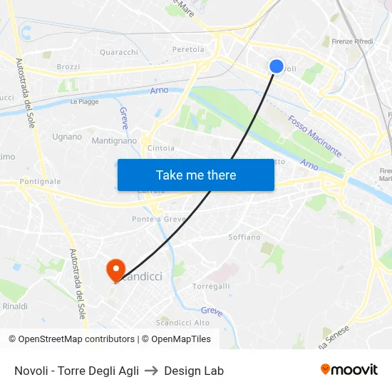 Novoli - Torre Degli Agli to Design Lab map