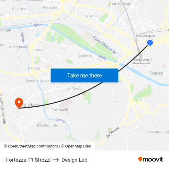 Fortezza T1 Strozzi to Design Lab map