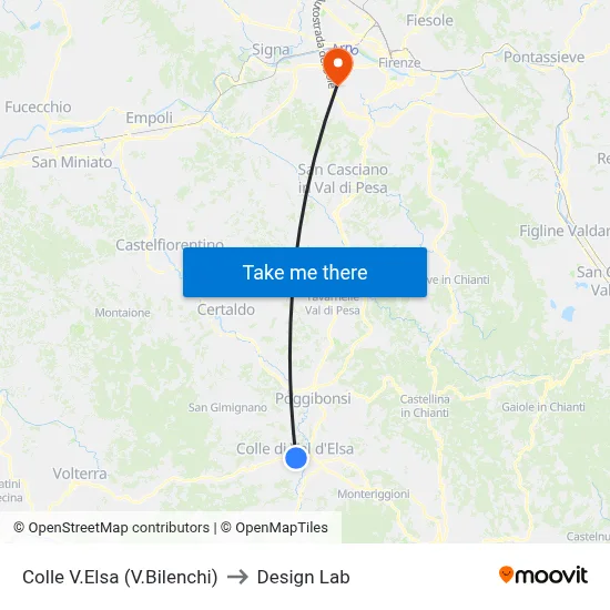 Colle Val d'Elsa (Via Bilenchi) to Design Lab map