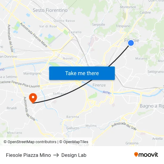 Fiesole Mino Square to Design Lab map