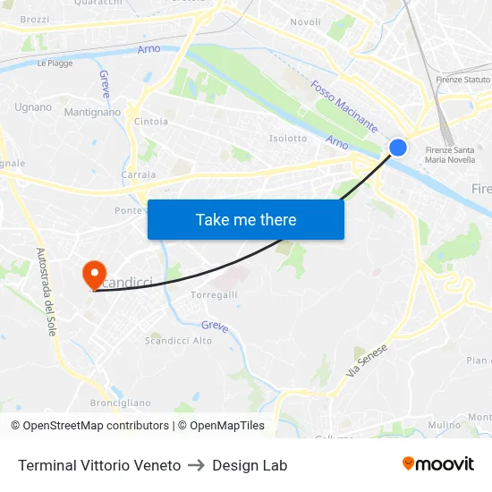 Vittorio Veneto Terminal to Design Lab map