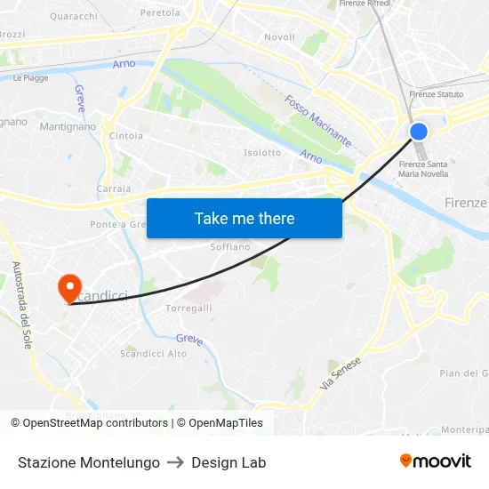 Montelungo Station to Design Lab map