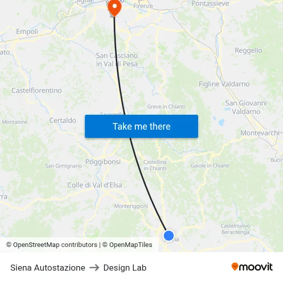 Siena Bus Station to Design Lab map