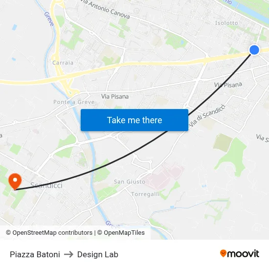 Batoni Square to Design Lab map
