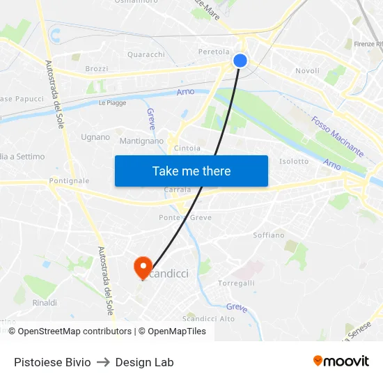 Pistoiese Junction to Design Lab map