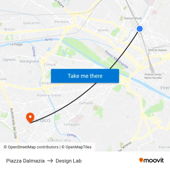 Dalmazia Square to Design Lab map