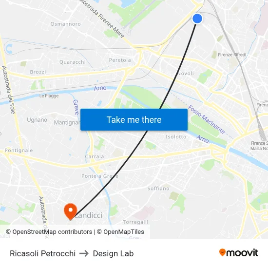 Ricasoli Petrocchi to Design Lab map