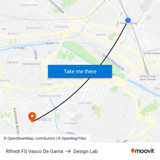 Rifredi Station Vasco De Gama to Design Lab map