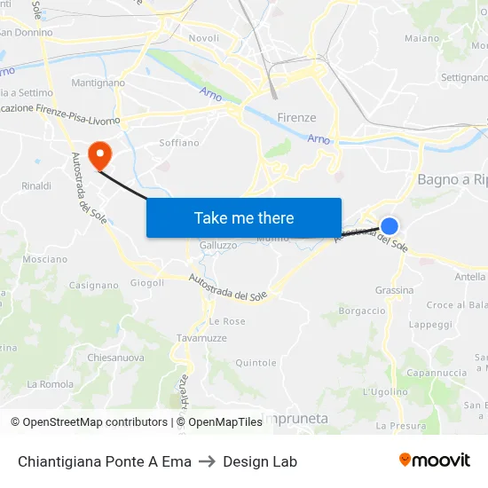 Chiantigiana Ponte A Ema to Design Lab map
