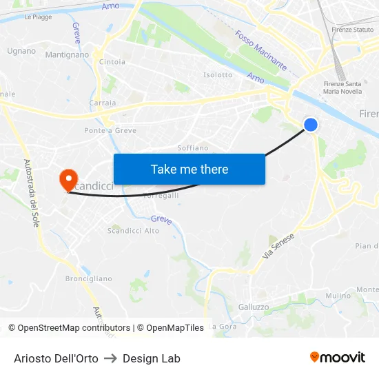 Ariosto Dell'Orto to Design Lab map