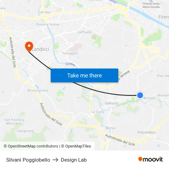 Silvani Poggiobello to Design Lab map