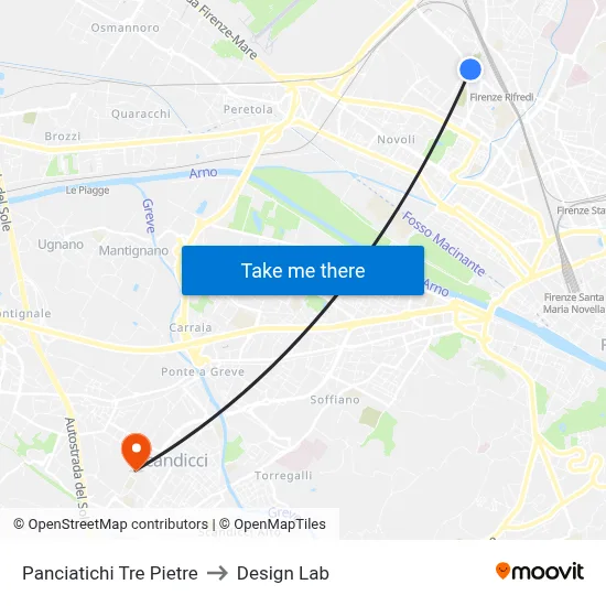 Panciatichi Tre Pietre to Design Lab map