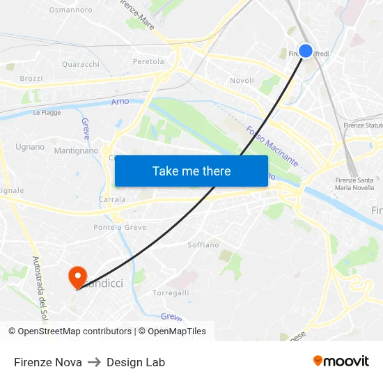 Firenze Nova to Design Lab map