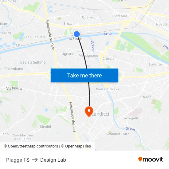 Piagge Railway Station to Design Lab map