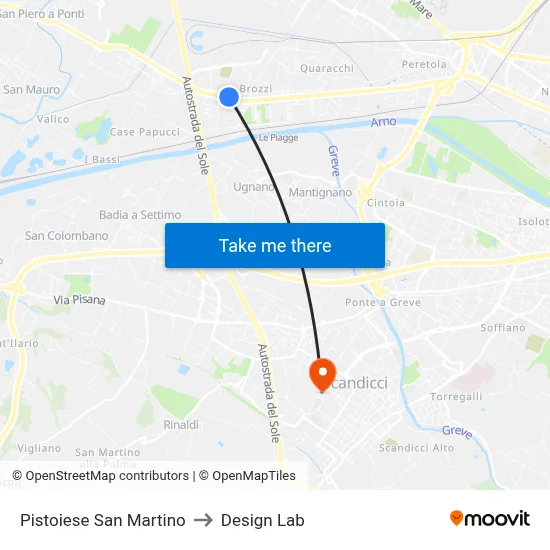 Pistoiese San Martino to Design Lab map