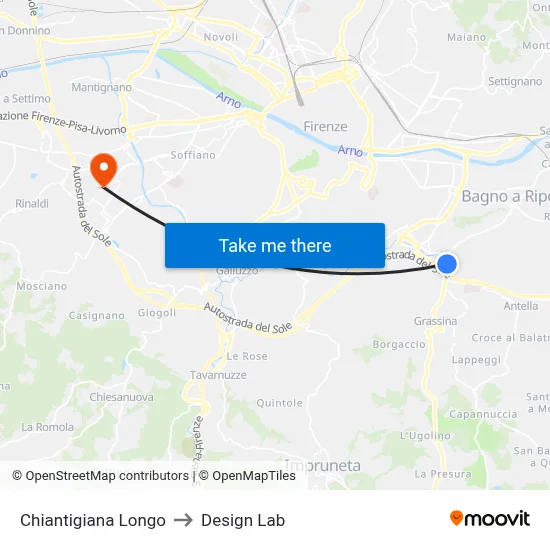 Chiantigiana Longo to Design Lab map