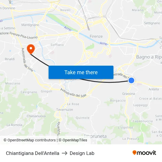 Chiantigiana Dell'Antella to Design Lab map