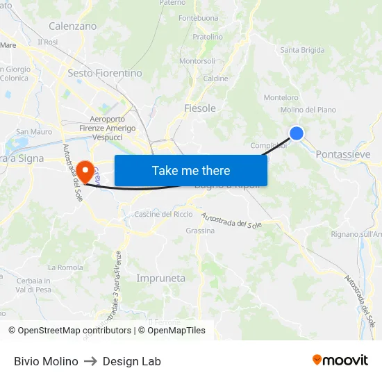 Molino Junction to Design Lab map
