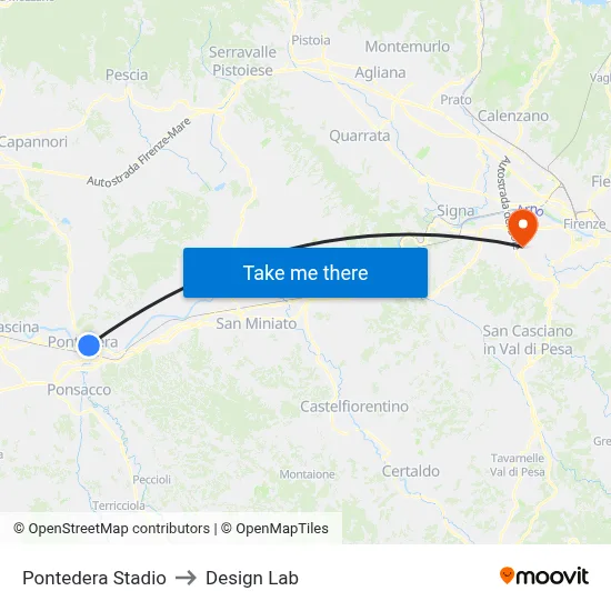 Pontedera Stadium to Design Lab map