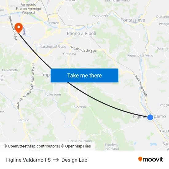 Figline Valdarno Railway Station to Design Lab map