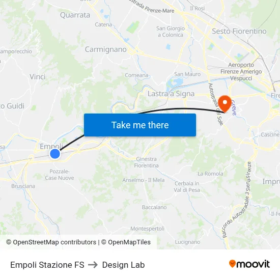 Empoli Railway Station to Design Lab map