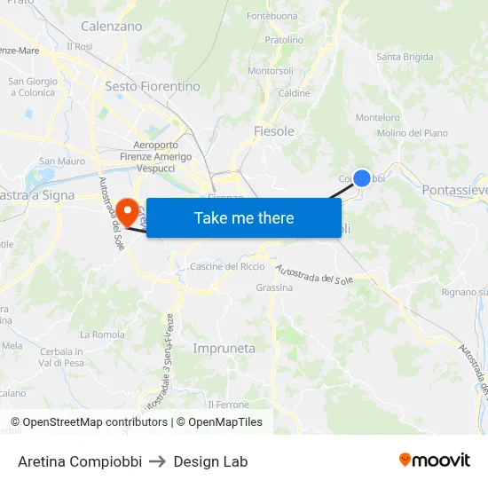 Aretina Compiobbi to Design Lab map