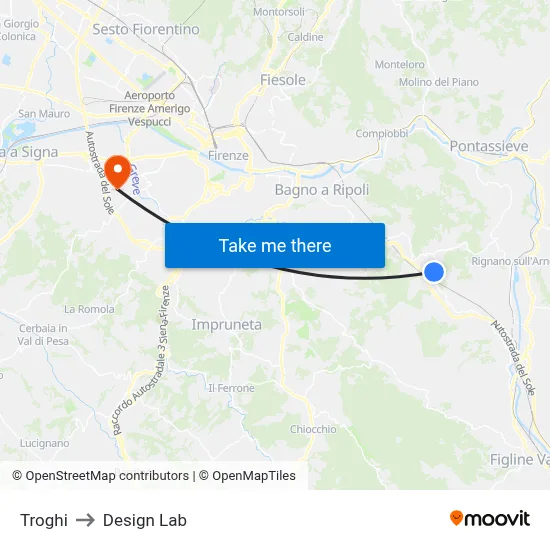 Troghi to Design Lab map