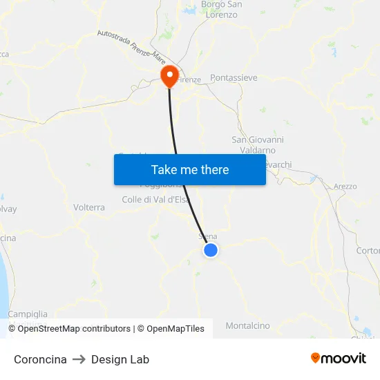 Coroncina to Design Lab map