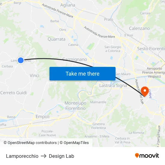 Lamporecchio to Design Lab map