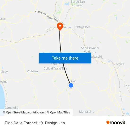Pian Delle Fornaci to Design Lab map
