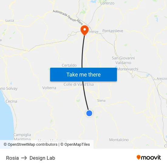 Rosia to Design Lab map
