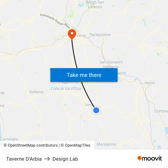 Taverne D'Arbia to Design Lab map