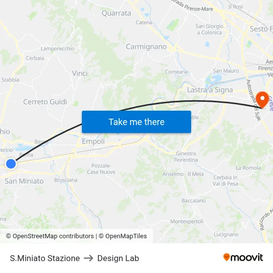 San Miniato Station to Design Lab map