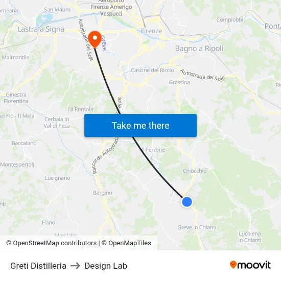 Greti Distillery to Design Lab map