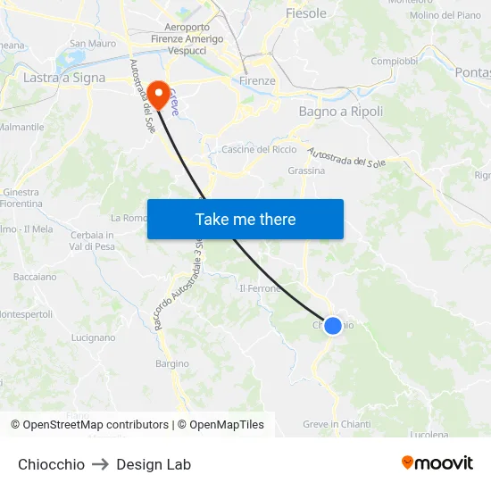 Chiocchio to Design Lab map