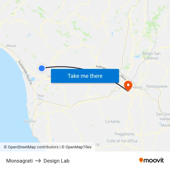 Monsagrati to Design Lab map