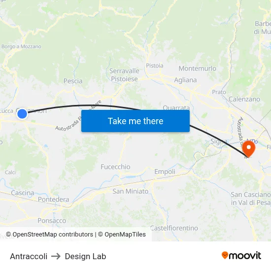 Antraccoli to Design Lab map