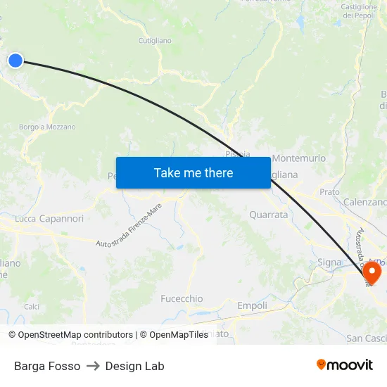 Barga Fosso to Design Lab map