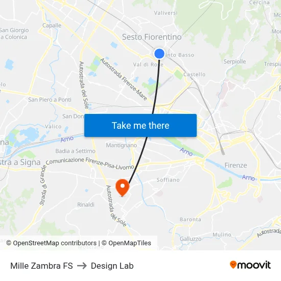 Mille Zambra Station to Design Lab map