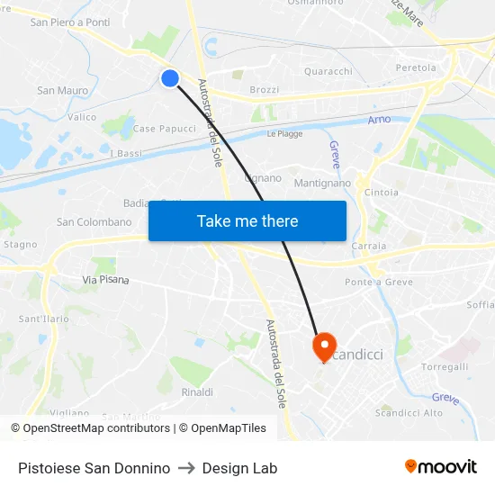 Pistoiese San Donnino to Design Lab map