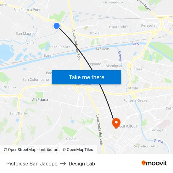 Pistoiese San Jacopo to Design Lab map