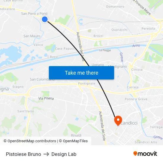 Pistoiese Bruno to Design Lab map