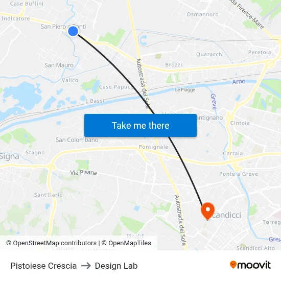 Pistoiese Crescia to Design Lab map
