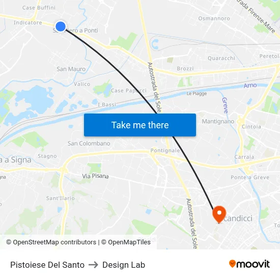 Pistoiese Del Santo to Design Lab map