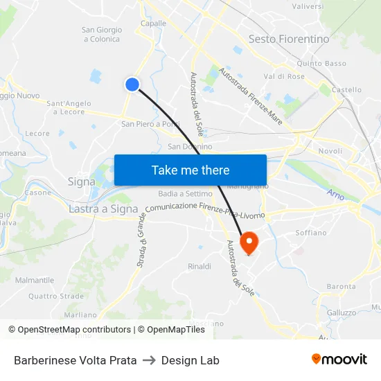 Barberinese Volta Prata to Design Lab map